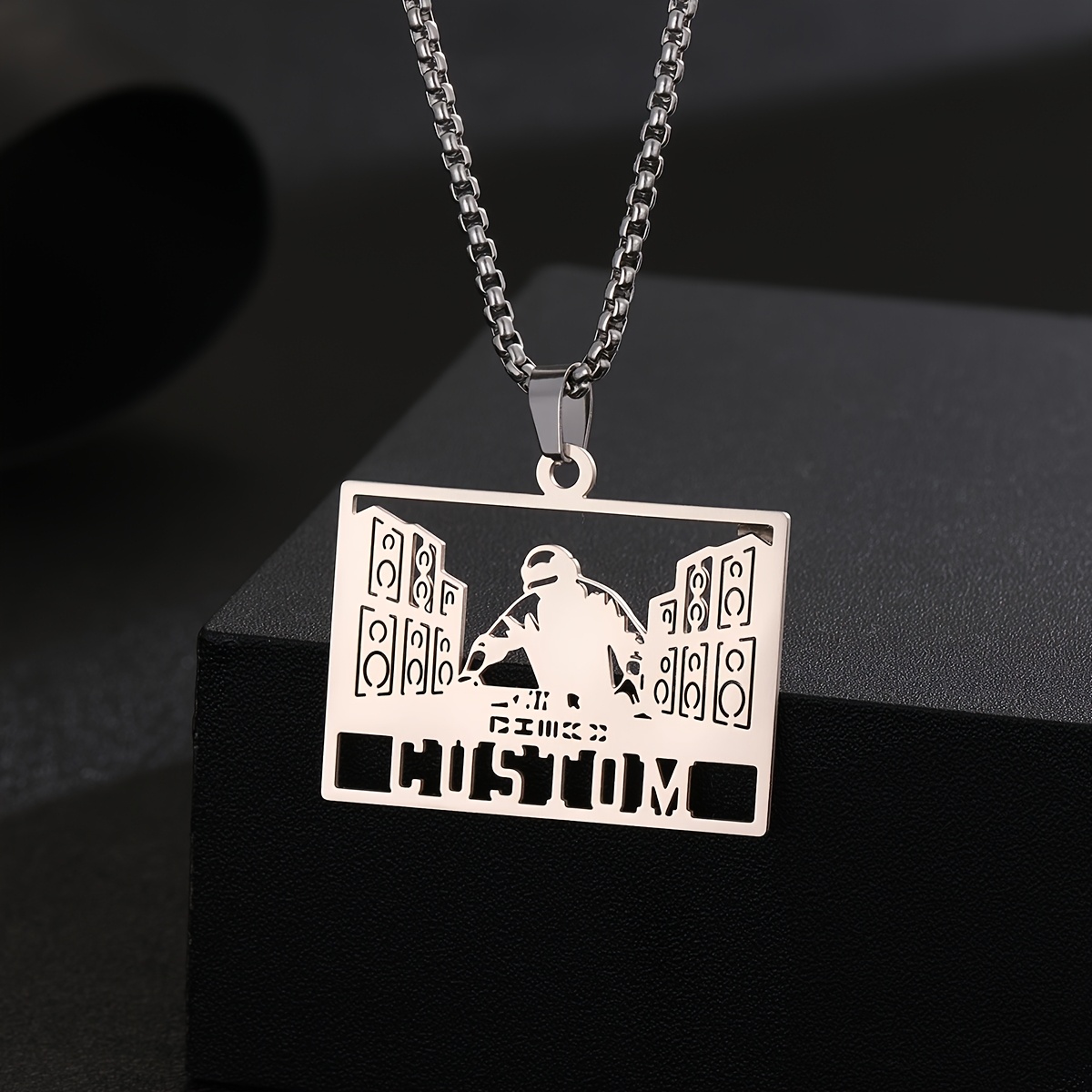 TEMU Personalized Necklace With A Custom Name, Featuring A Stylish Dj Music Player Pendant, Made Of 304 304 Stainless Steel For Men And Women