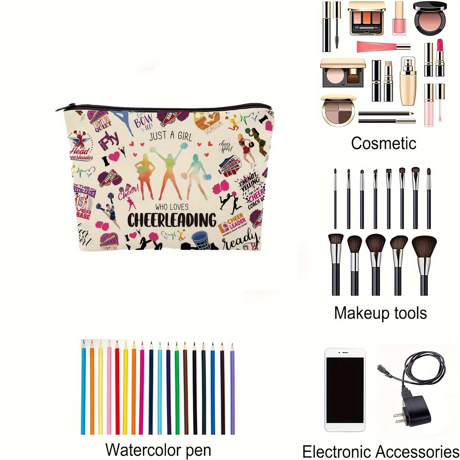 TSOTMO Cheerleader Make-up-Tasche 'It's Me' – Beige, Reißverschluss, 23,5x17 Cm, Geschenk Für Cheerleaderinnen