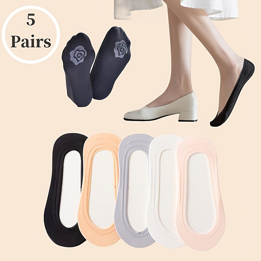

5 Pairs No Show Solid Socks, Soft & Breathable Low Cut Ankle Socks, Women's Stockings & Hosiery