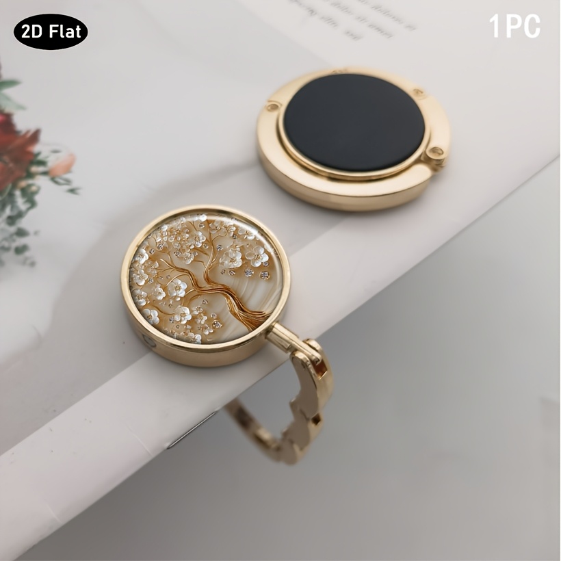 Image of 2d Flat With White Blossoms Marble Handbag Hook, Table Purse Hooks, Foldable Table Bag Holder, Suitable For Restaurants, Travel, And Home Decor - Unique Gift For Women