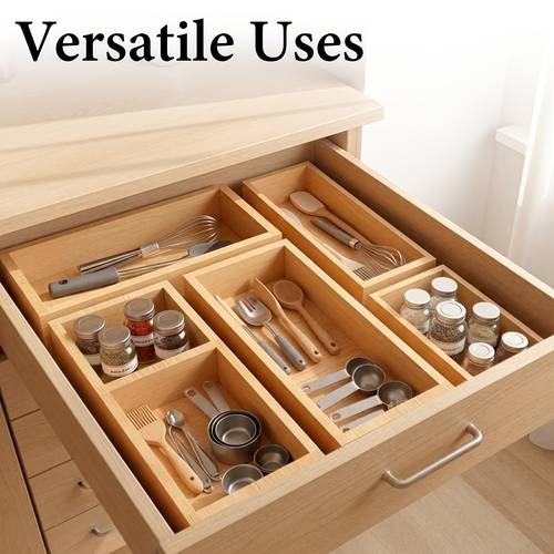Bamboo Drawer Organizer 5/9pcs for Kitchen Storage Dividers for Kitchen, Office, Jewelry, Cosmetics, Wooden Drawer Dividers for Drawer Organizer Desk Organizer Gift for Women Gift Idea, Desk & Drawer Organizer for Home Storage