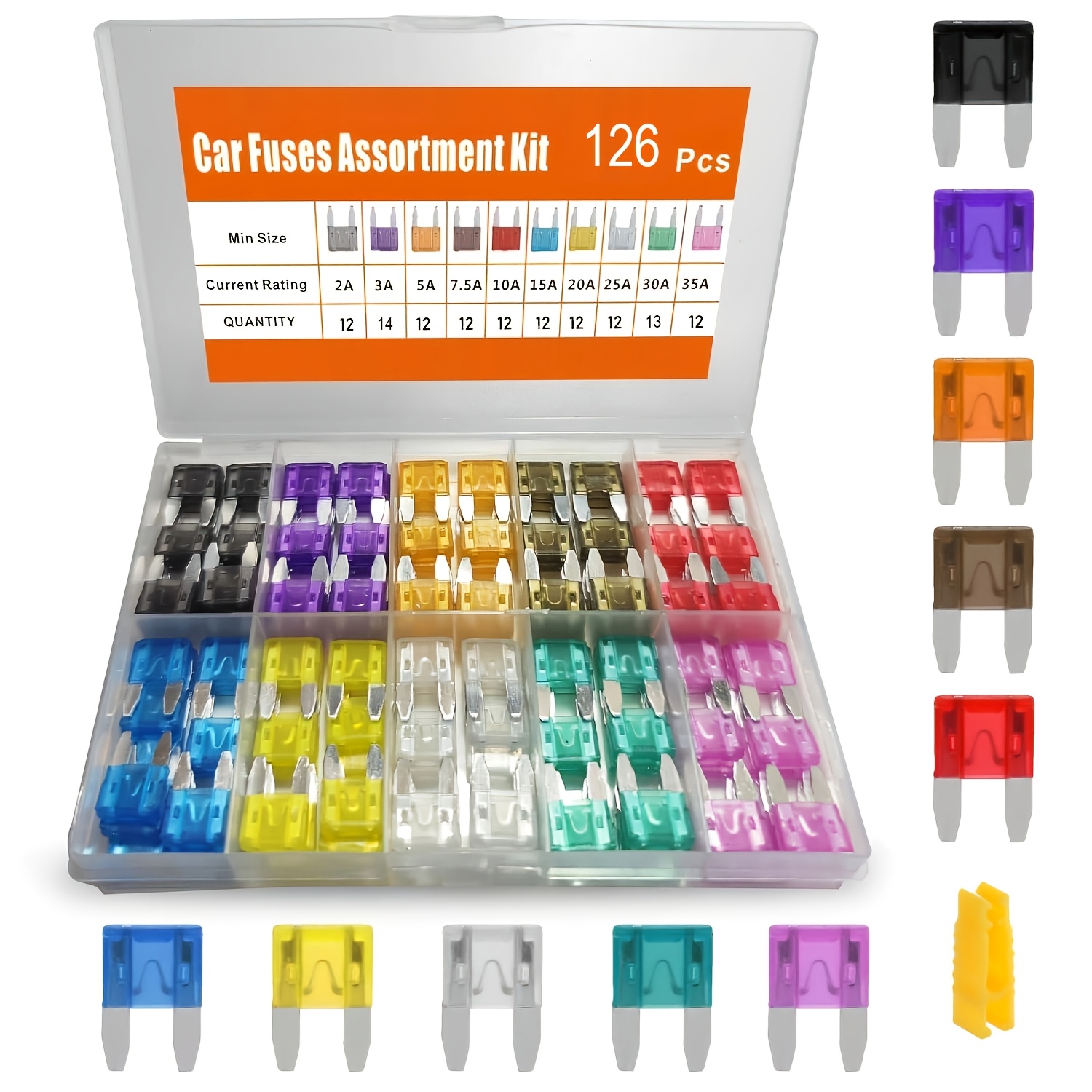 TEMU 126pcs Mini Fuses Assortment Kit, Automotive Blade Fuses With Puller, Low Profile Car Fuse Replacement For Truck Atv Boat Rv Marine (2a 3a 5a