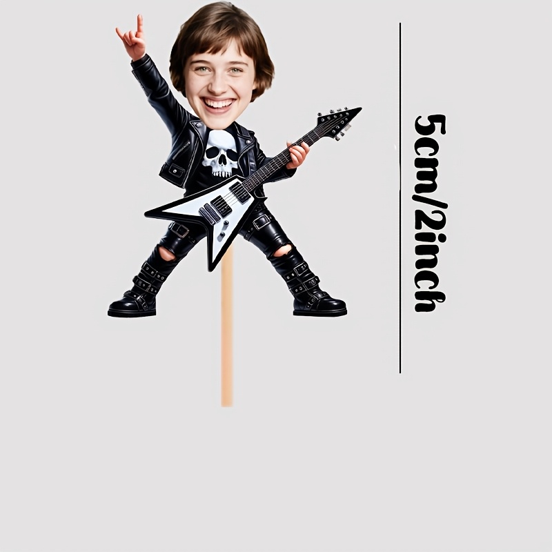 TEMU 24pcs Customizable Photo Rock Guitarist Cake Topper Personalized Heavy Theme Cake Decoration Insert Music Birthday Party Cake Decoration Dessert
