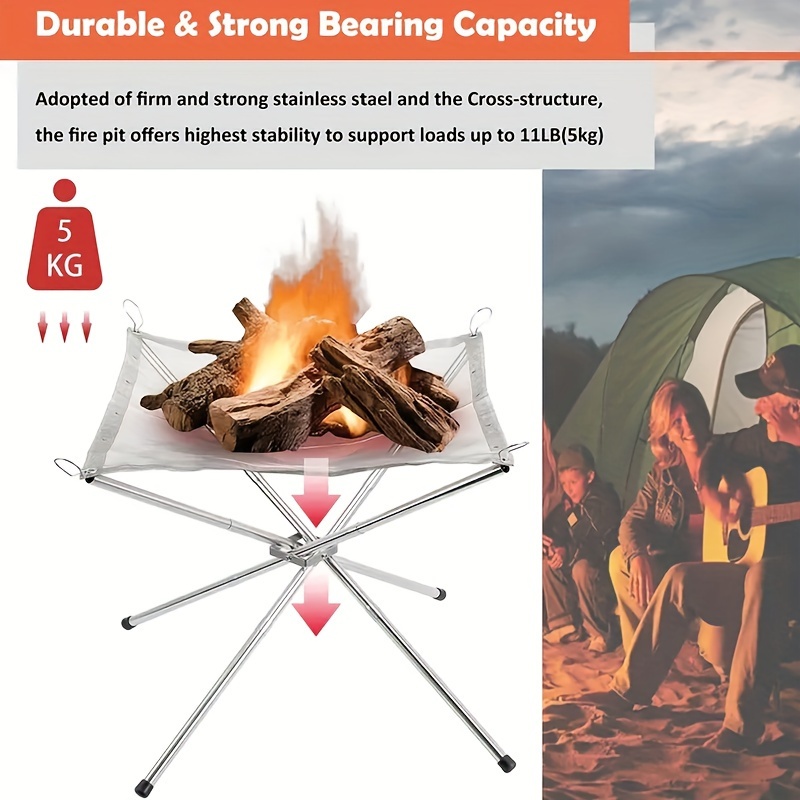 portable folding fire pit for camping stainless steel mesh outdoor wood burning bonfire stand with carrying case easy assembly compact storage 42cm diameter details 1