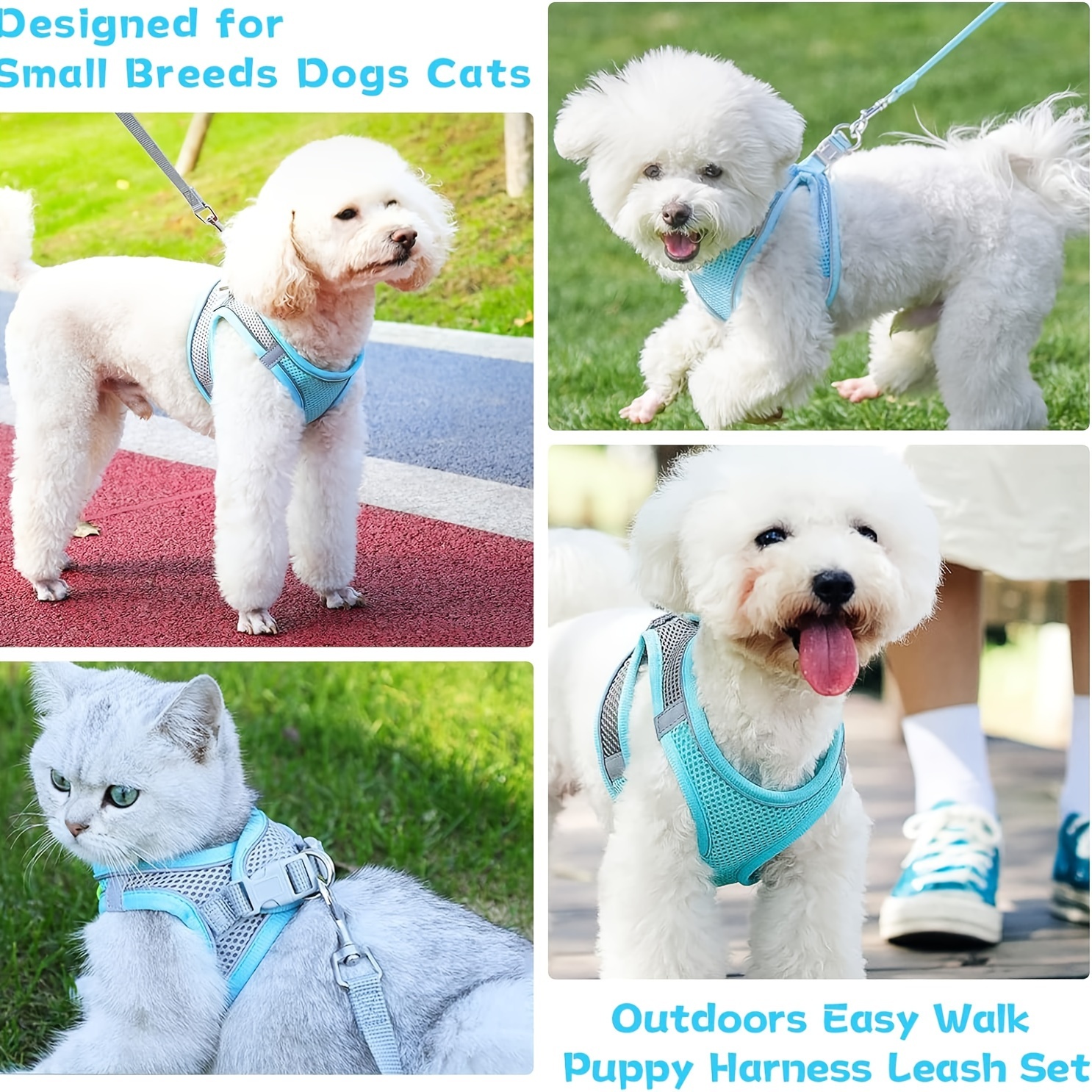   1  breathable mesh escape proof adjustable   reflective vest harness for small dogs cats comfortable safe walking harness with grid pattern multi color options small breathable dog harness 7