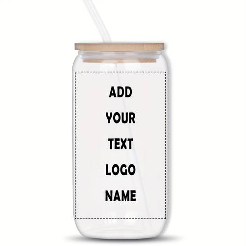 1pc 16oz 500ml custom logo text name personalized drinking glasses with bamboo lids and glass straw gift mason cup glass tumbler mason jar christmas birthday gifts for women friend sister her valentines day gifts funny gifts unique gifts