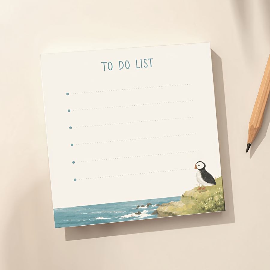TEMU Liste de tâches Côtière | Illustration Esthétique Minimaliste Océanique & Oiseaux de Mer, Planificateur pour Tâches, Notes, Journal et