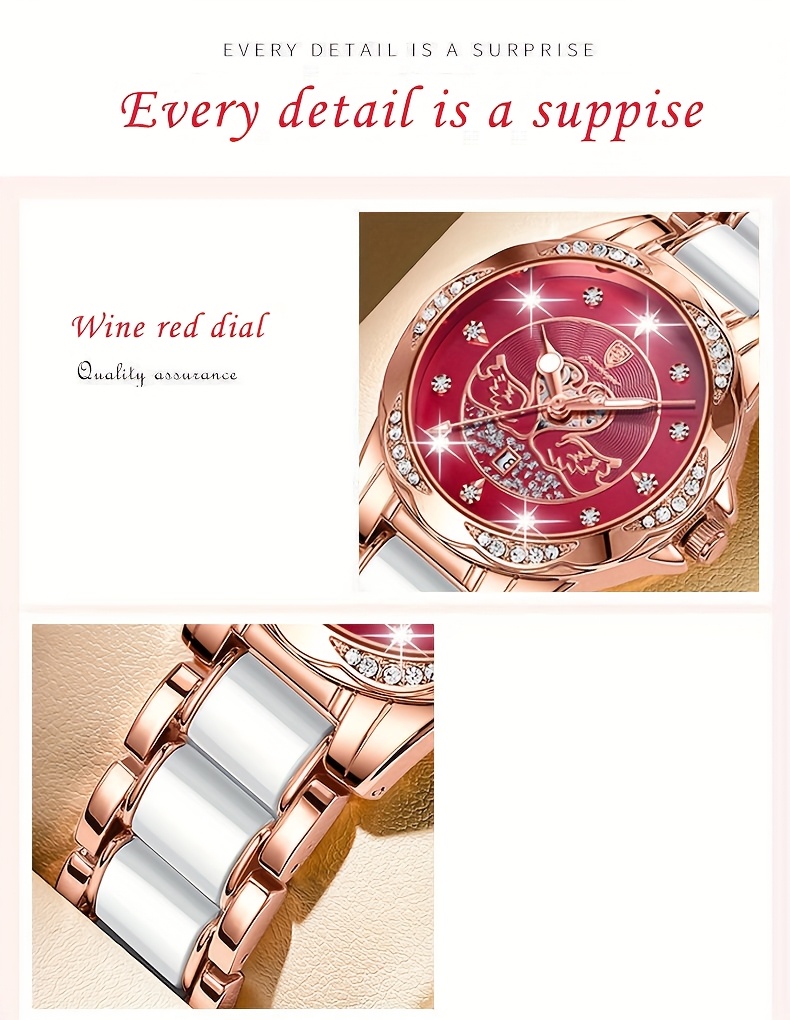 elegant womens quartz watch stainless   calendar feature fashionable design with pink and white accents casual wristwatch elegant   precise   alloy case watch details 6