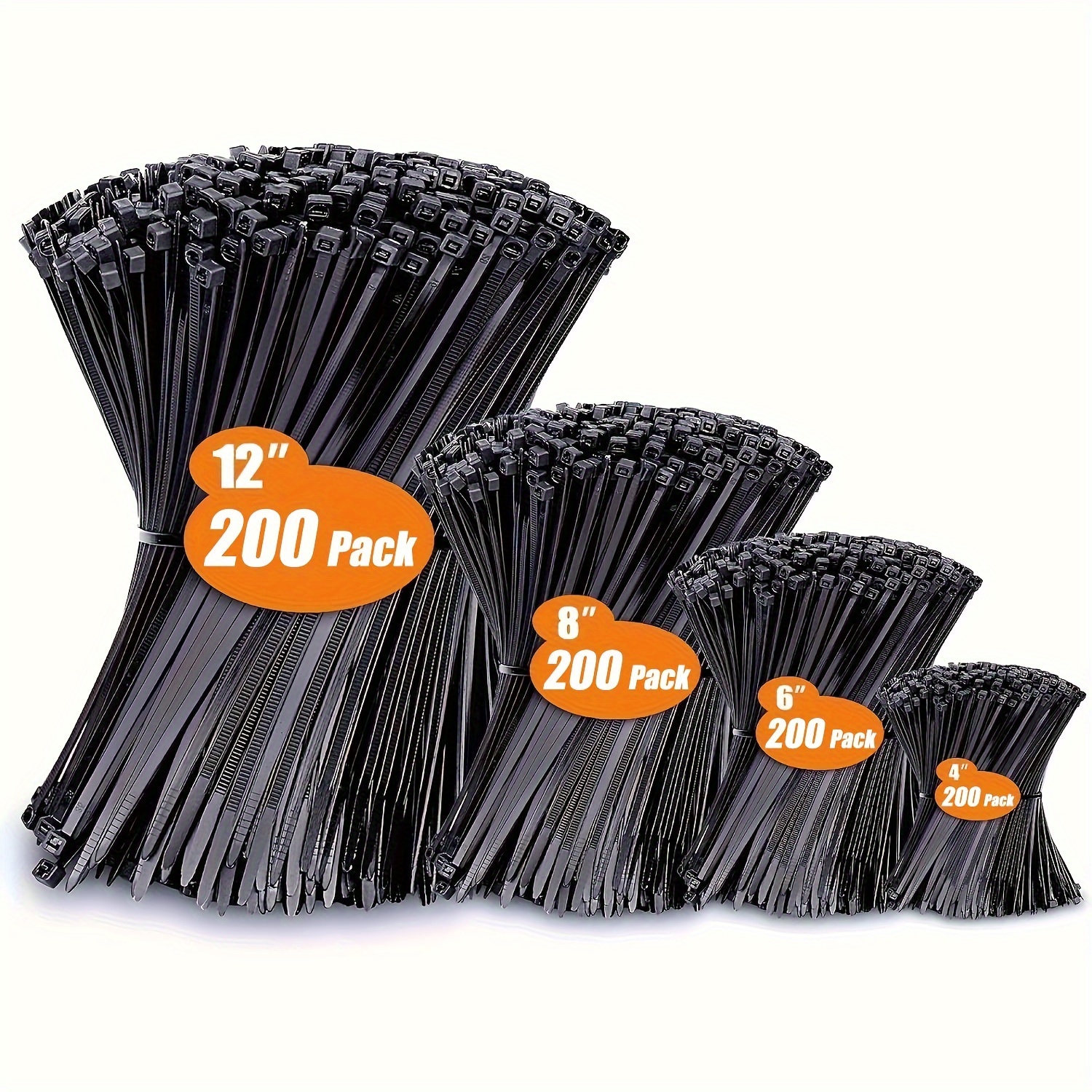 

Zip Ties Assorted Sizes (4"+6"+8"+12"), 800 Pack, Ties, Uv Resistant Wire Ties