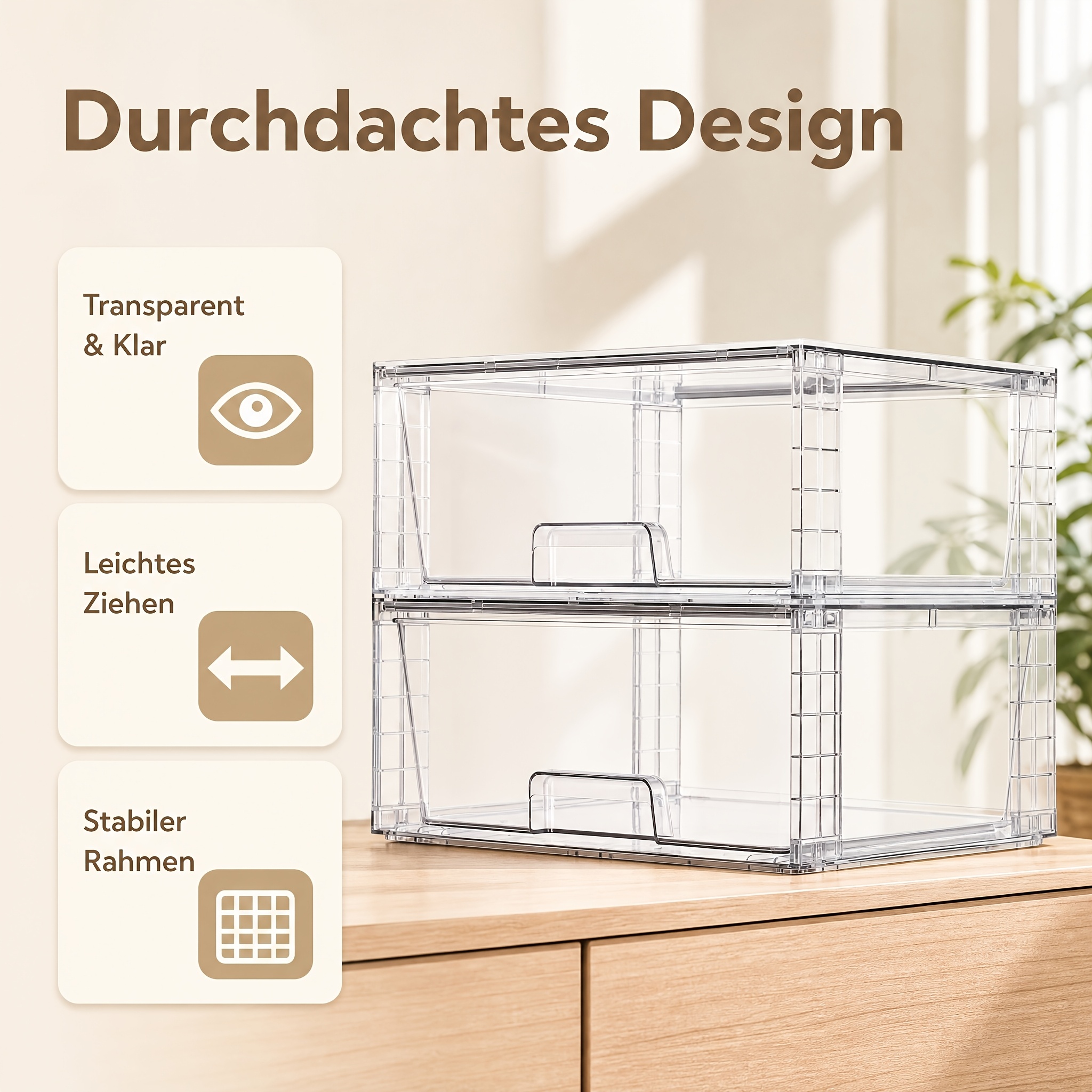 TEMU 2pcs Wide Stackable Storage Boxes, Acrylic Bathroom Closet Undersink Organizers, Plastic Storage Bins For Cabinet, Kitchen Pantry Organization,
