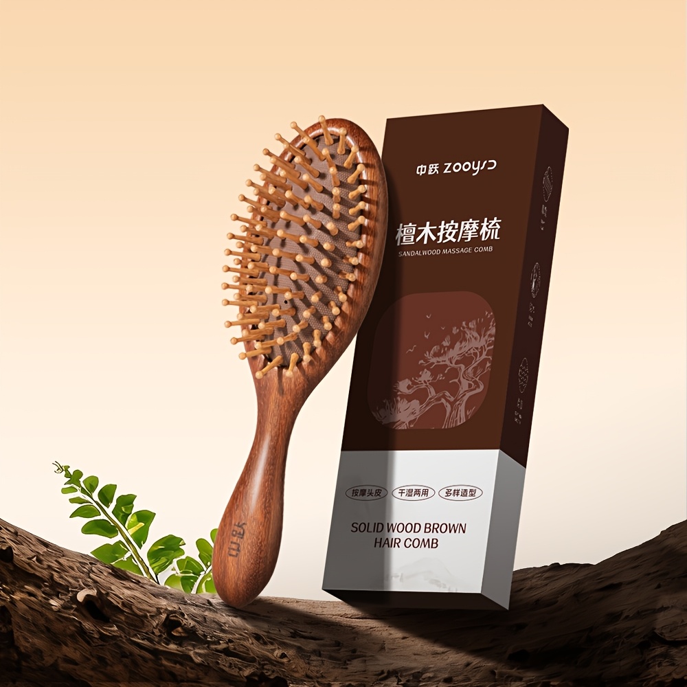 TEMU 1 pièce Peigne de luxe à en bois de - Brosse à cheveux à dents fines pour massage du cuir , convient à tous les types de cheveux