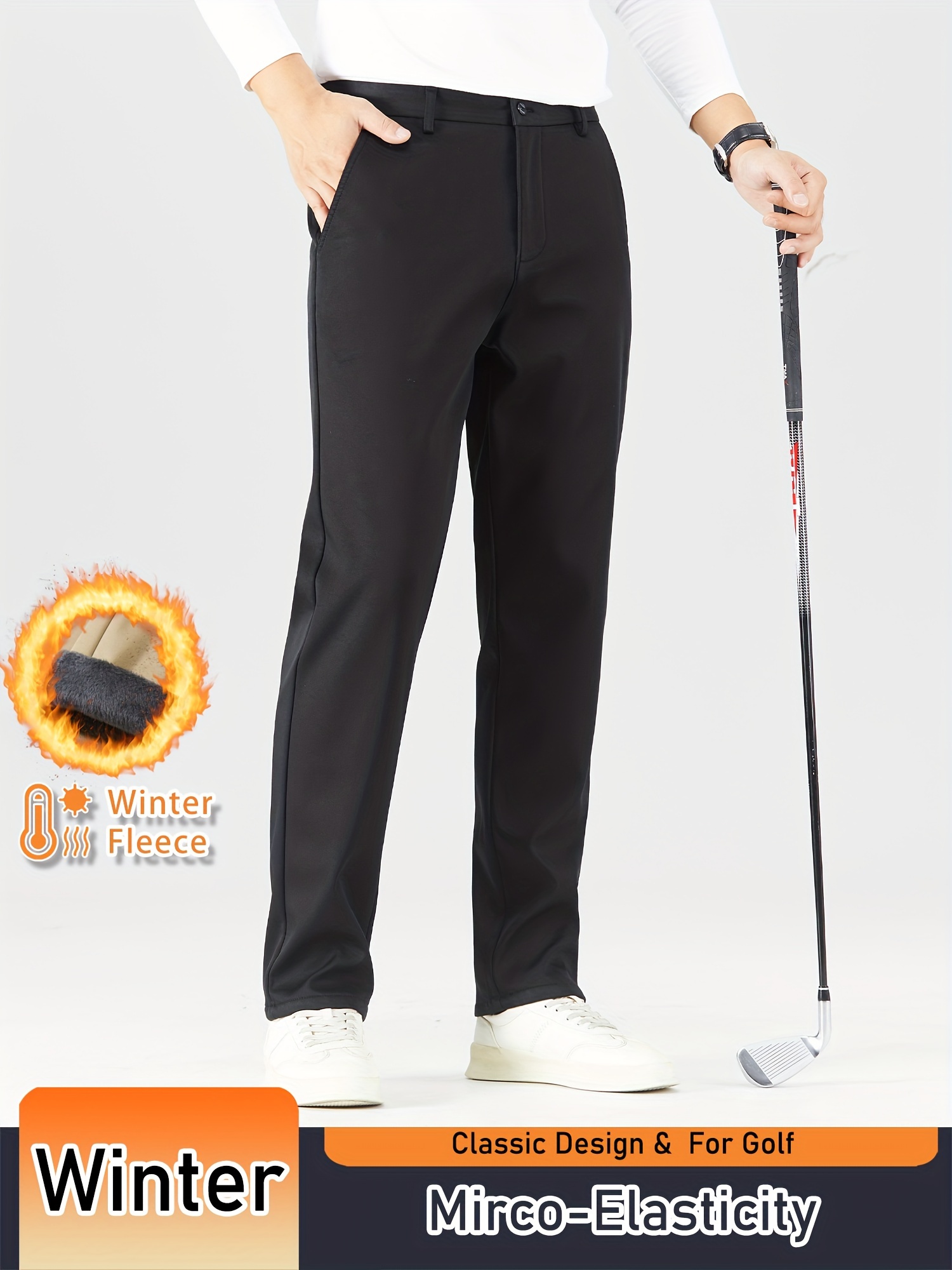 *'s Winter Fleece-Lined Golf Pants, Cotton Blend Regular Fit, Solid Color