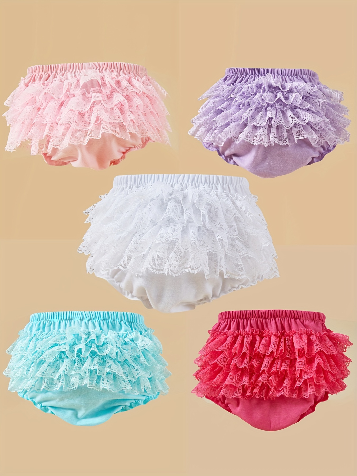 5-piece Set Solid Color Children's Lace Shorts