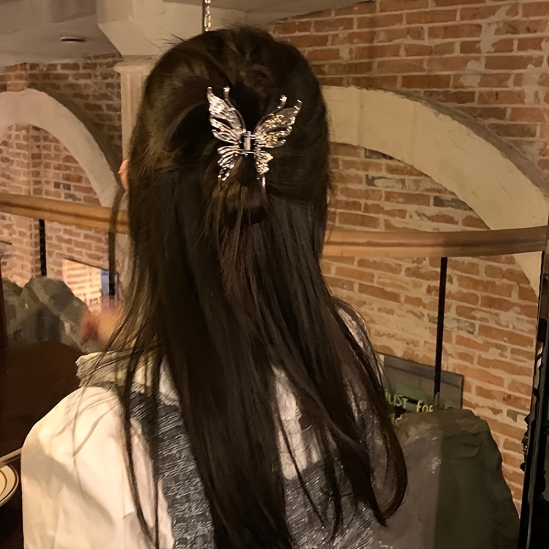 TEMU Pince à cheveux petite, style froid, papillon liquide en métal, épingle à cheveux 2026, nouvelle pince requin haut de gamme, accessoires pour