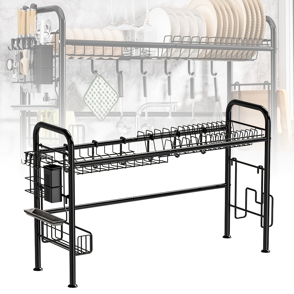 Image of 81cm Large Over-sink Dish Drainer Rack With Utensil Holder, Kitchen Countertop Storage Organizer For Dishes, Forks - Space- Design For Modern Kitchens, Dish Drying Rack