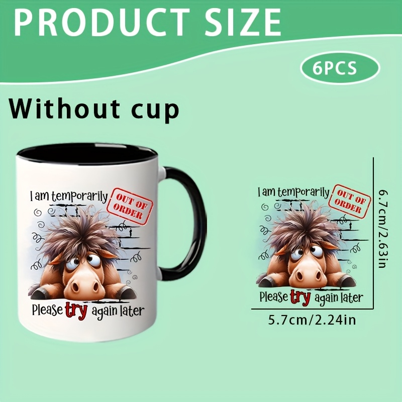 TEMU 6 piezas de pegatinas de taza UV DTF - Vaca y para aplicaciones para vidrio de 16 oz, pegatina de transferencia UV DTF, decoración creativa para