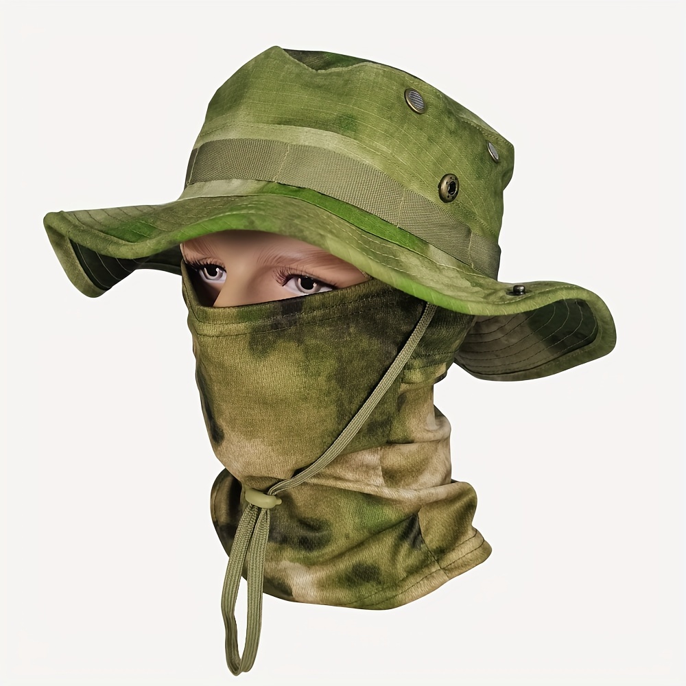 1 Set Camouflage Sunshade Fisherman Bucket Hat And Solid Color Mask For  Outdoor Mountaineering Fishing Camping, Don't Miss These Great Deals