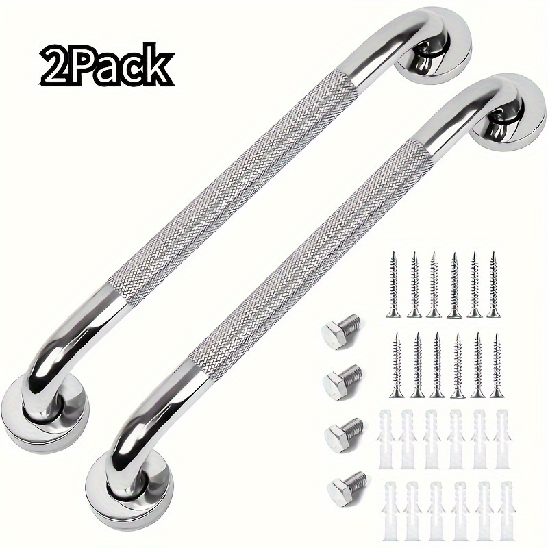 

2 Packs Of Stainless Steel Knurled Handrails For Bathroom Toilet, Safe And For The Elderly And Disabled