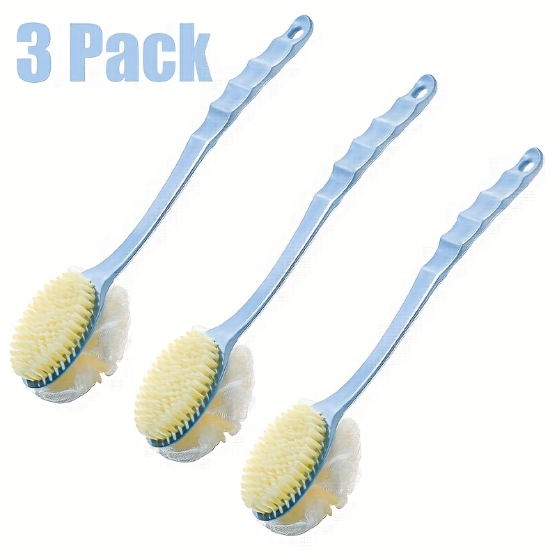 3 pack back shower body brushes shower body brush with bristles and loofah back scrubber bath mesh sponge for wet or dry long handle for light beige exfoliating bath exfoliating light beige for men and women blue Product details 0