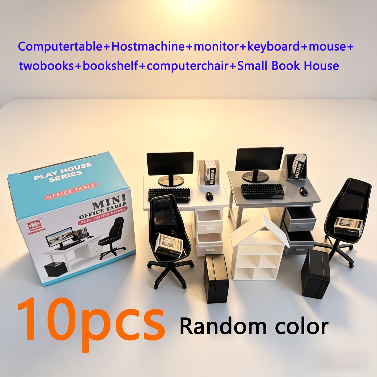 TEMU 10pcs-1: 12 Mini Simulation Computer Desk And Chair "office Worker" Desktop Decoration, Adds A Touch Of Life - Requires Self-assembly, Random