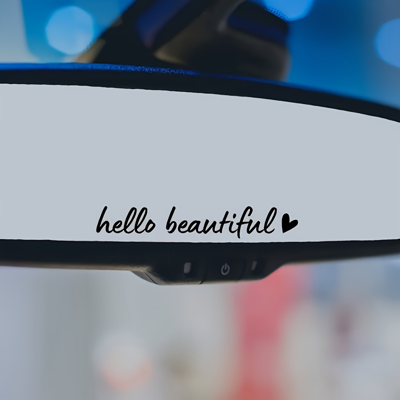 Image of 2d Flat, 2d Flat "hello Beautiful" Car Mirror Decal: Affirmation Sticker For Women - Fantasy Theme, Glass Surface, Self-adhesive, Use, 2d Flat