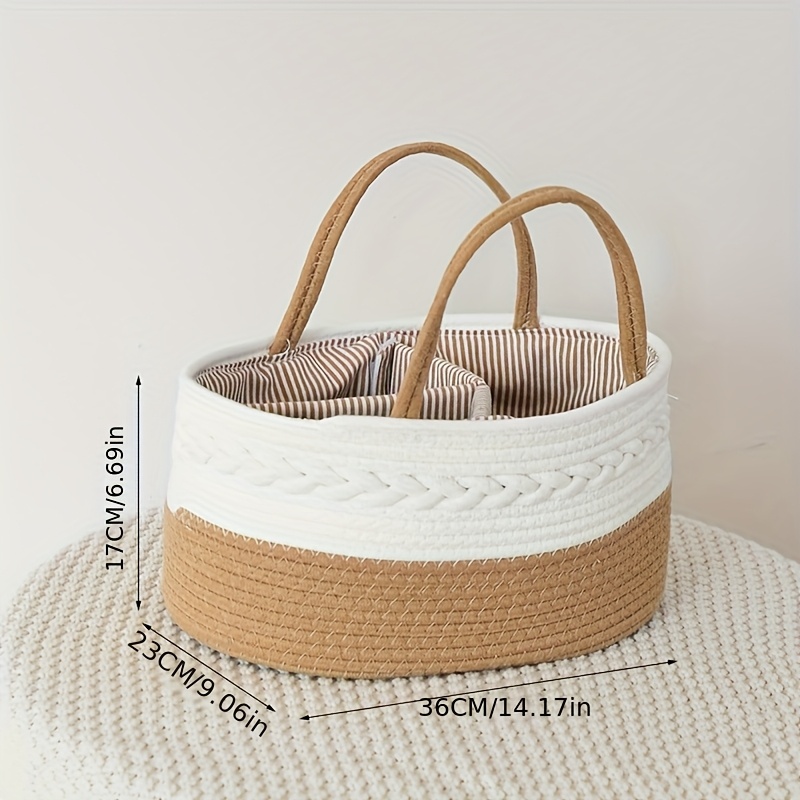[1 Pack] Large Rope Storage Basket, 36.07X23.11X17.02cm Woven Storage Caddy with Removable Dividers, Multi-Functional Organizer Bin for Home Sundries, Available in Pink/Gray/Beige/Coffee White