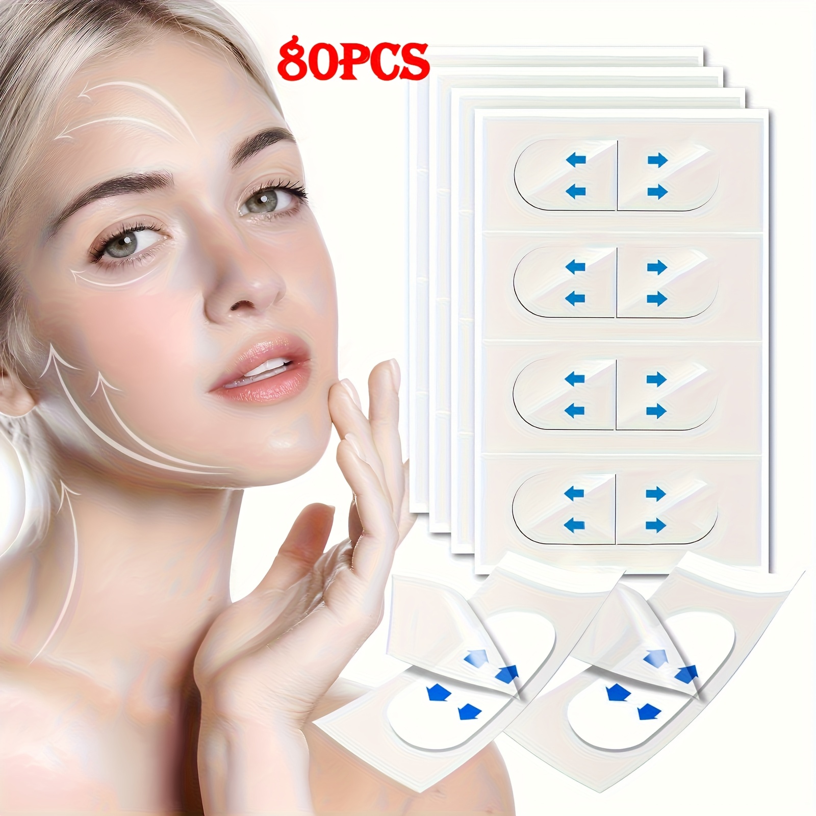 TEMU 80pcs Of Facial Mark-, Invisible Facial Tape, Adjustable , Used For Neck, Eye Jaw And Double Chin Skin