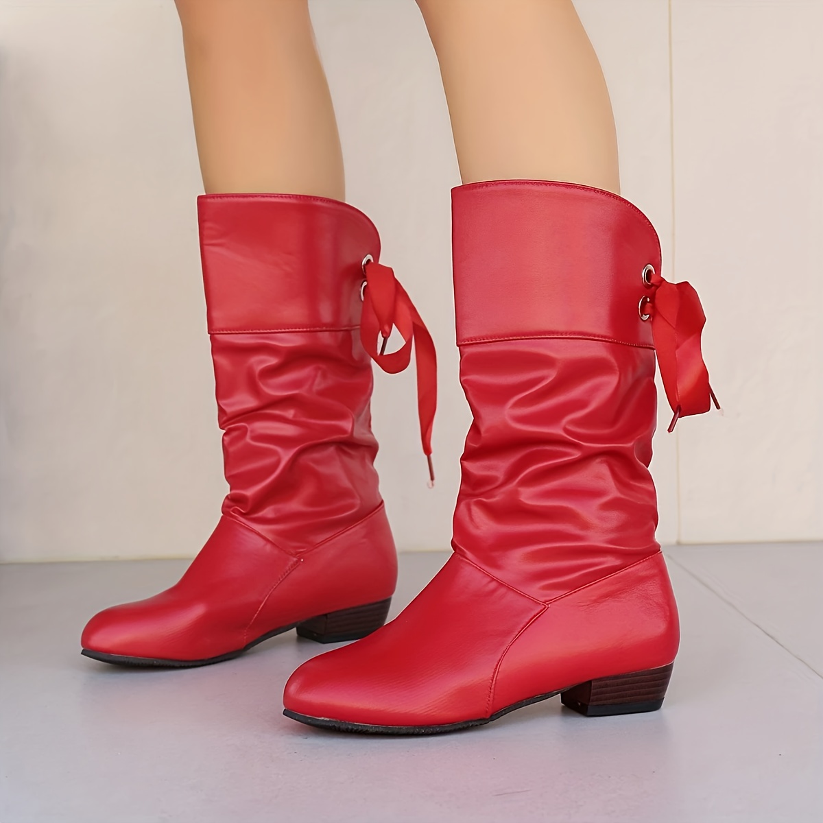 botas mujer pantorrilla cinta calzado cuña moda Temu Dominican