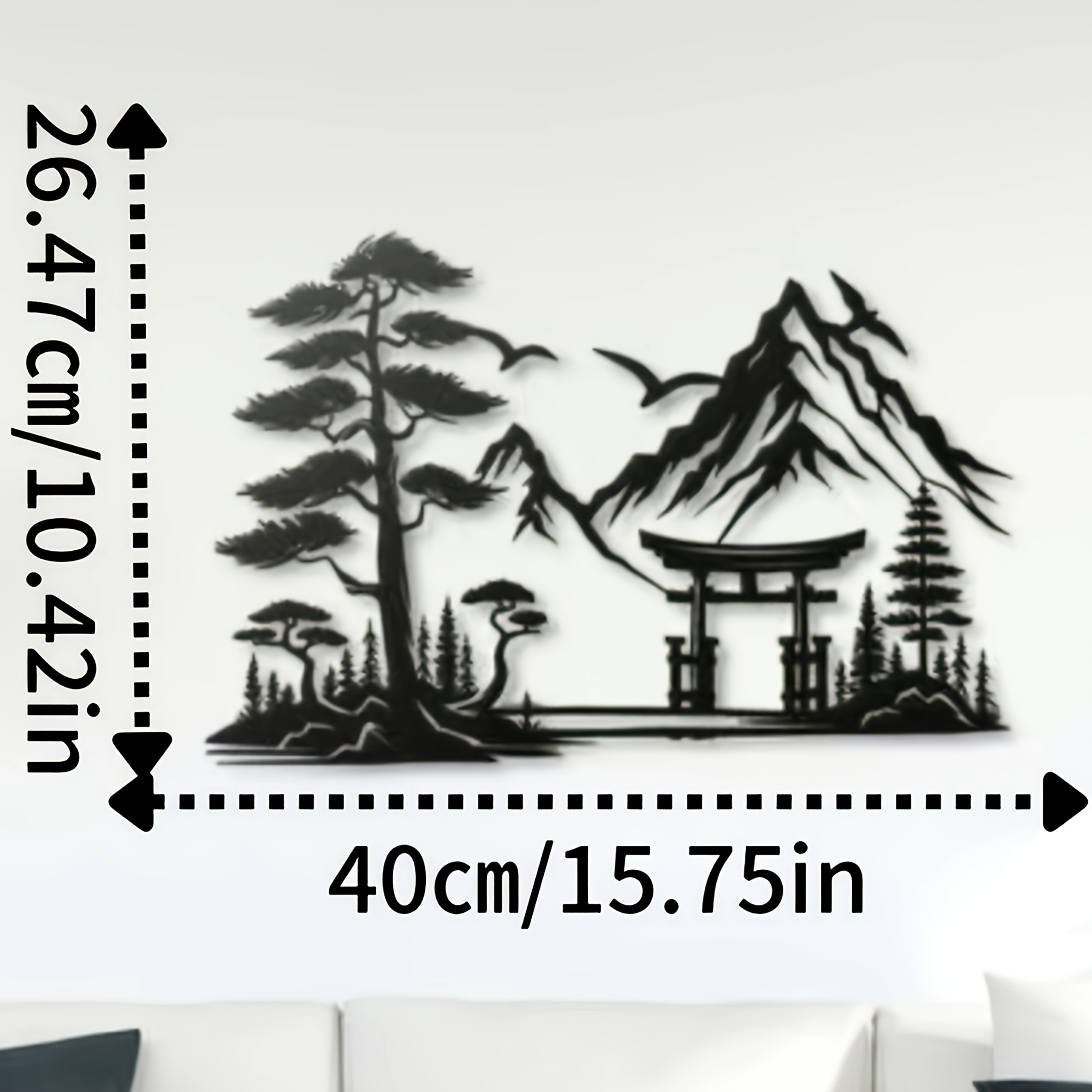 Japanese Dorimen Landscape Wall Art - Zen With Pine Trees, Mountains & Torii Gates, High-quality Metal Indoor/outdoor Decor For Home, Office, , Japanese Home Decor