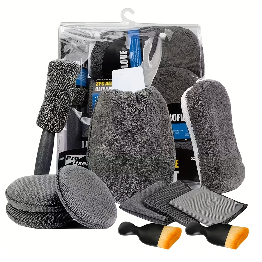 E-shop 11-teiliges Autowasch-Set | Schwamm, Reinigungstücher, Detailbürste, Applikator-Pads, Radbürsten, Auto-Detailing-Werkzeugset - Chemiefrei,