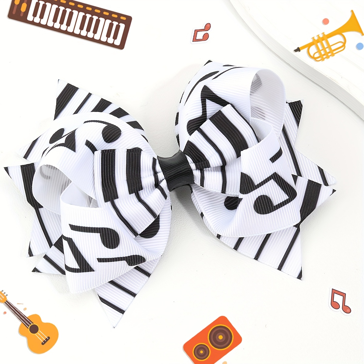 Image of 1pc Music Note Print Bows Hair Clips Grosgrain Ribbon Bow Hairpins Simple Music Hair Bow Clips Elegant Hair Accessories For Concert Party Dressing