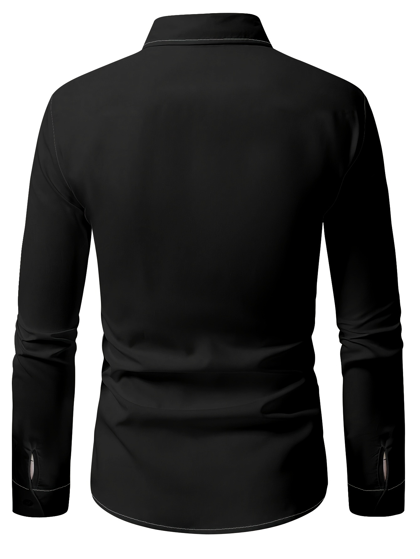 Men's Stylish Black and White Print Button-Up Shirt - Breathable Polyester, Long Sleeve with Lapel Collar, Casual Wear for Spring/Fall, Breathable Clothing | Modern Print Shirt | Polyester Fabric