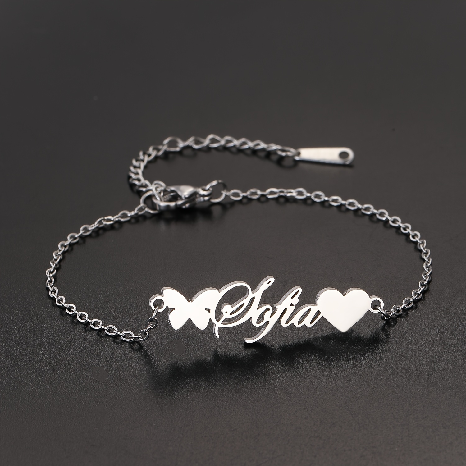 

Customized Stainless Steel Heart Name Bracelet Chain, Elegant & Cute Style, Personalized Diy Jewelry, Perfect Birthday Gift (english Letters Only)