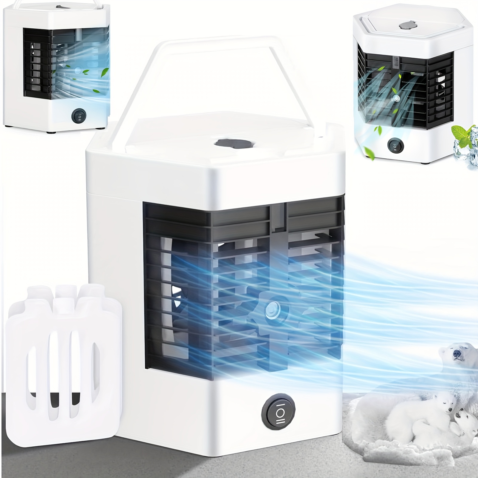TEMU Portable Usb Conditioner Humidifier - With 2 Ice Boxes, Adjustable Mode & Ac Powered, Lightweight Portable Cooler For Home And Office Use, Father's Day Gift