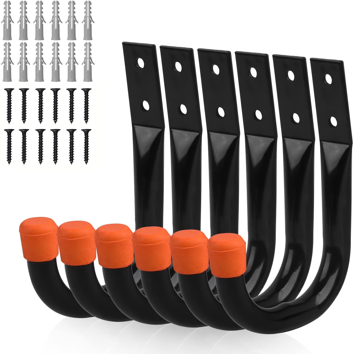 

6pcs Heavy Duty Garage Hooks - Large, Rust-resistant Metal Storage Hooks For Tools & Cables With Wall Anchors And Screws Included