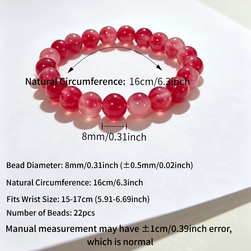 Ice Pink Strawberry Quartz Beaded Bracelet, Floral Inclusion