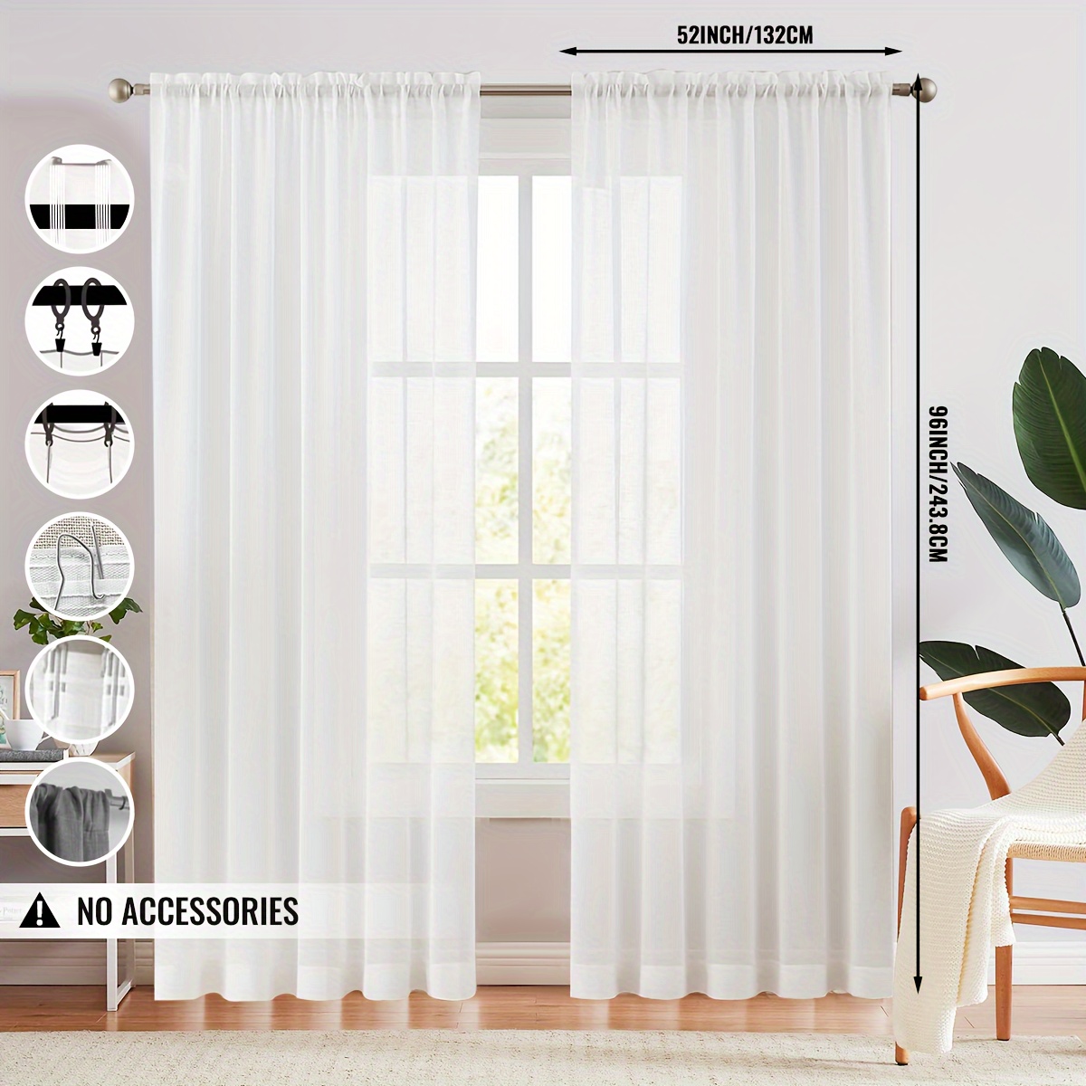 TEMU Rideaux Voilages de Confidentialité 100Gsm 6 Types, 2 Panneaux, Semi-Transparent, Filtrant , Rideaux de Fenêtre pour Chambre à Coucher, Salon,