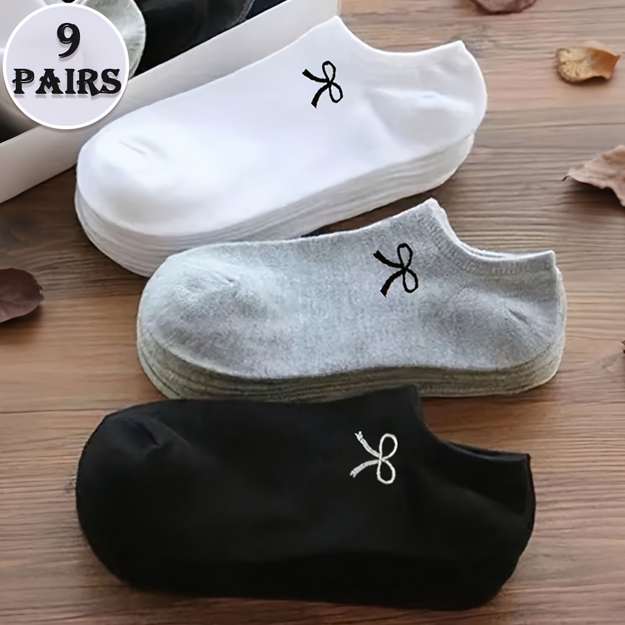 E-shop 9 Paar Damen Schleifen-Niedrigschlitz Unsichtbare Socken mit Schleifen-Akzent – Weiche, atmungsaktive Knöchelsocken für Casual , Büro, Partys –