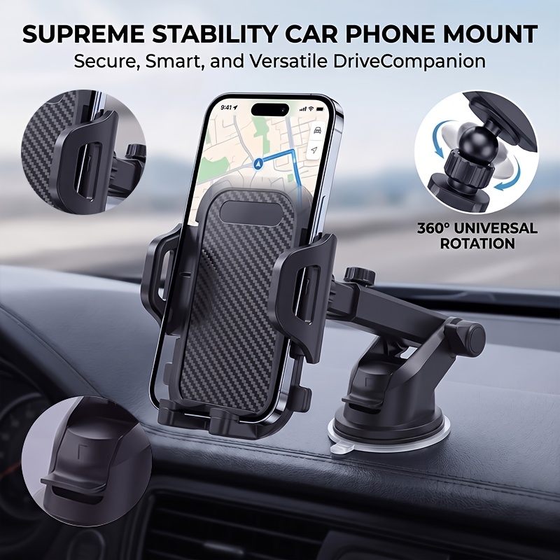 TEMU 1pc Suitu Car Phone Holder With Strong Suction Cup & Telescopic Arm, Adjustable Dashboard/ Mount, 360Â° Rotatable Phone Bracket, Horizontal/