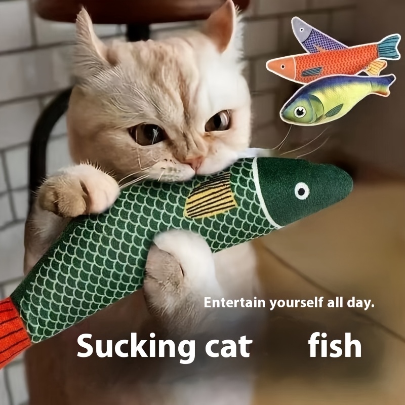 

Interactive Squeaky Cat Toy Fish, Plush Teaser With Sound , Bite-resistant, No Batteries Required, Ideal For Medium Breeds - Indoor Play Accessory