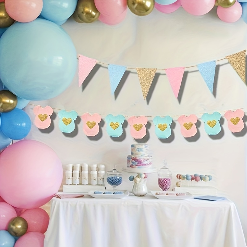 Baby Shower Paper Garland Short Sleeve Bodysuit Outfit Line Garland Gender Reveal Birthday Banner Baby Clothes Paper Decoration 9pcs