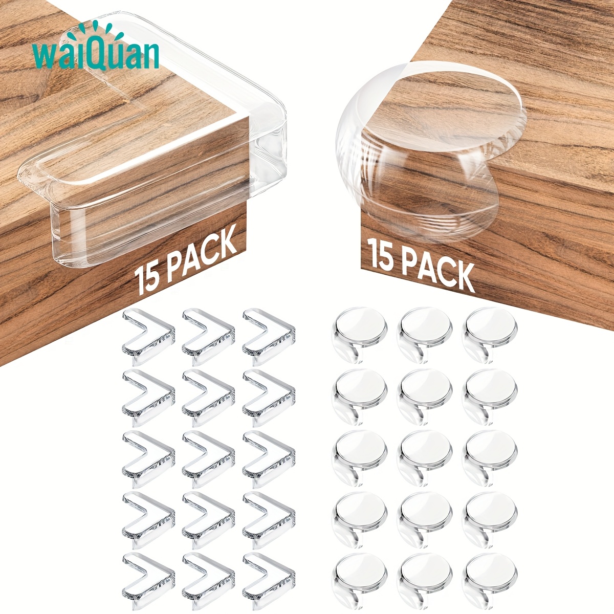 E-shop 30er Pack Möbel Anti-Kollisions-Eckenschutz Transparente Silikon Möbel, Tisch, Kinderbett, Kamin Sicherheitspuffer Pads, 15er Rechteck