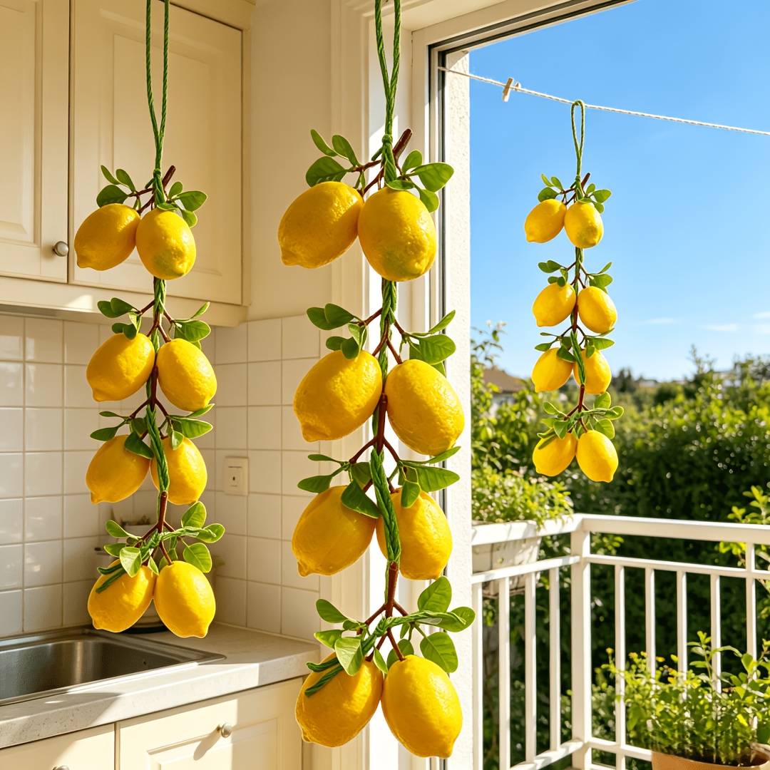 a vine with 8 lemon fruits a realistic   cluster with leaves made of foam plastic for farmhouse     home courtyard and movie prop decoration soft decorative  