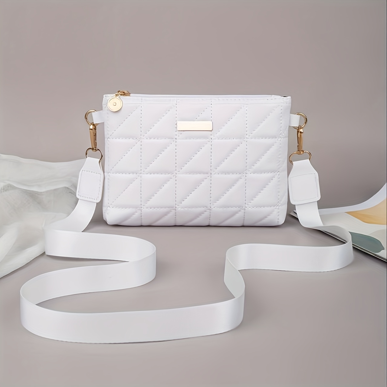 [ Package Type] Women's Fashion Crossbody Bag | Durable Pu Material With, Detachable Strap, Zipper Closure, Multi-functional Travel Bag - Khaki/white/black, Compact And Portable Everyday Essential