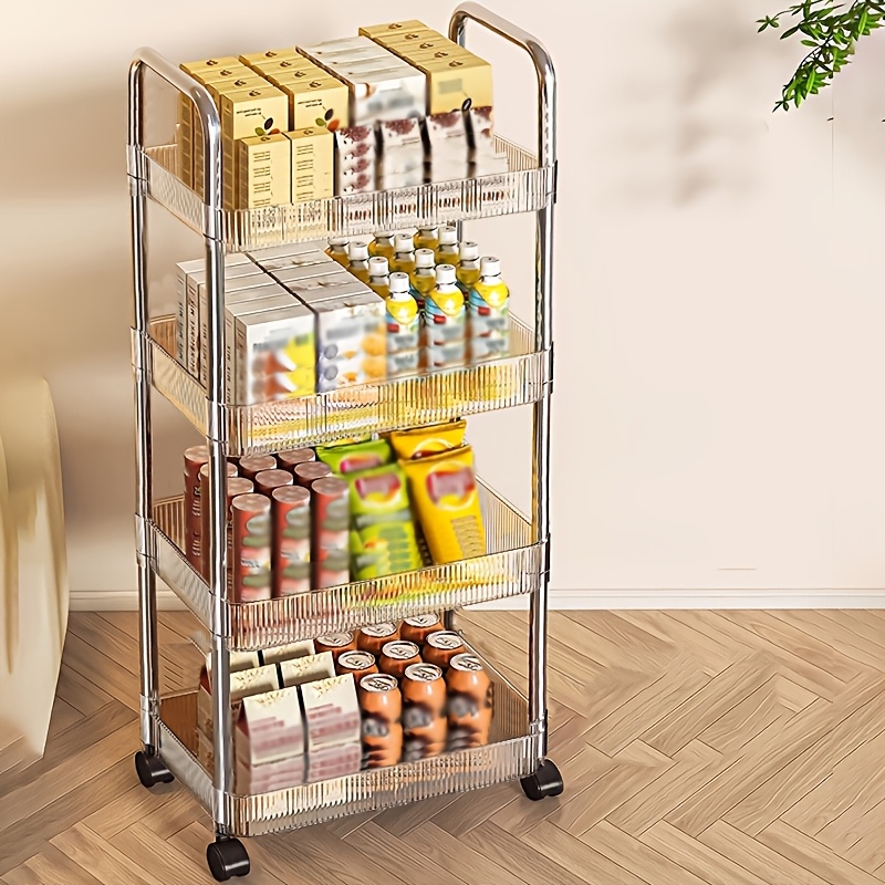 2 3 4 tier clear acrylic rolling storage cart on wheels   mobile utility shelf unit for kitchen bathroom living room small   tool   dust proof   transparent utility racks Product details 1