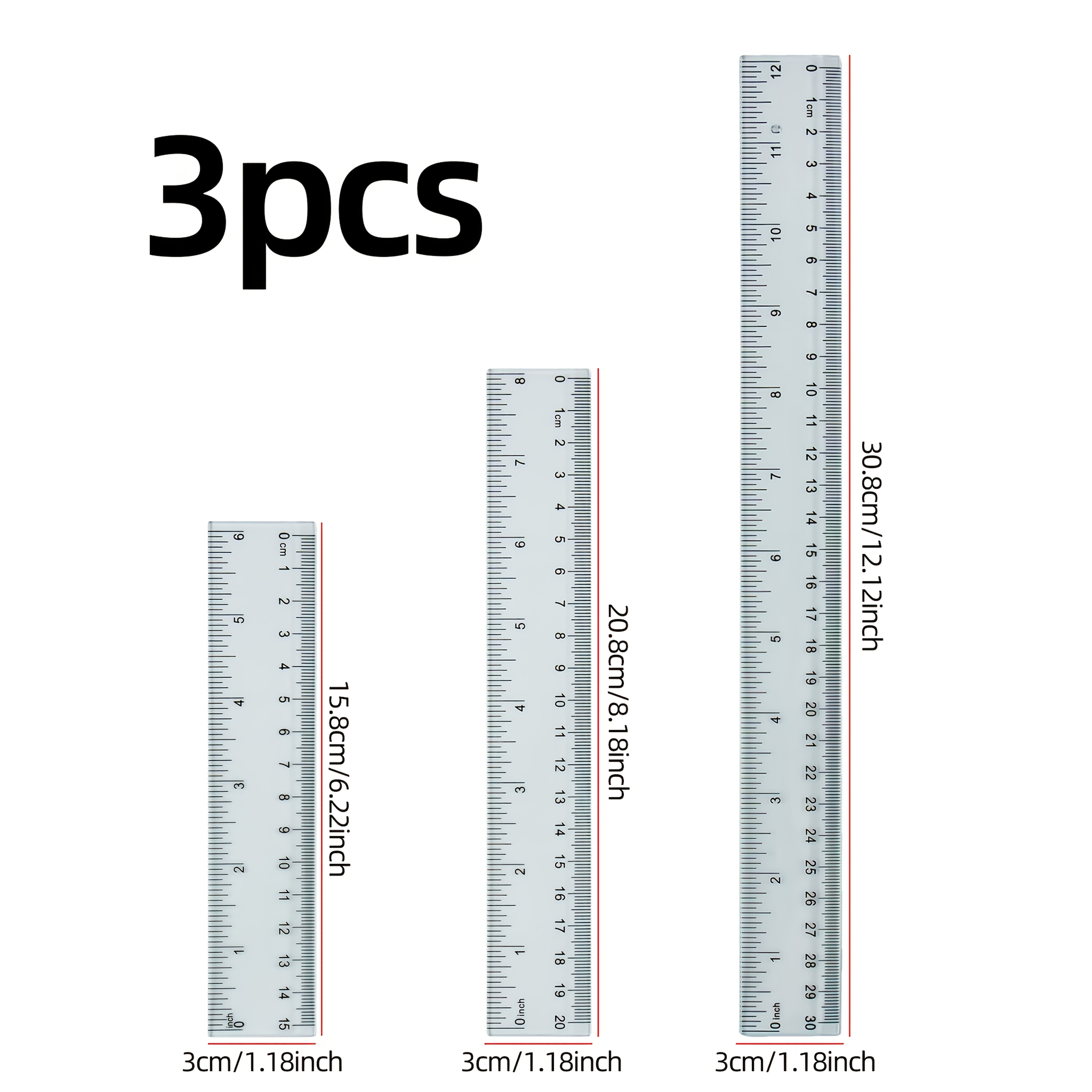 TEMU Set Of 3 Matte Opp Bag Rulers In 15cm, 20cm, And 30cm Lengths. Complete Specifications Multi- Needs. Transparent Ruler Body For And Precise