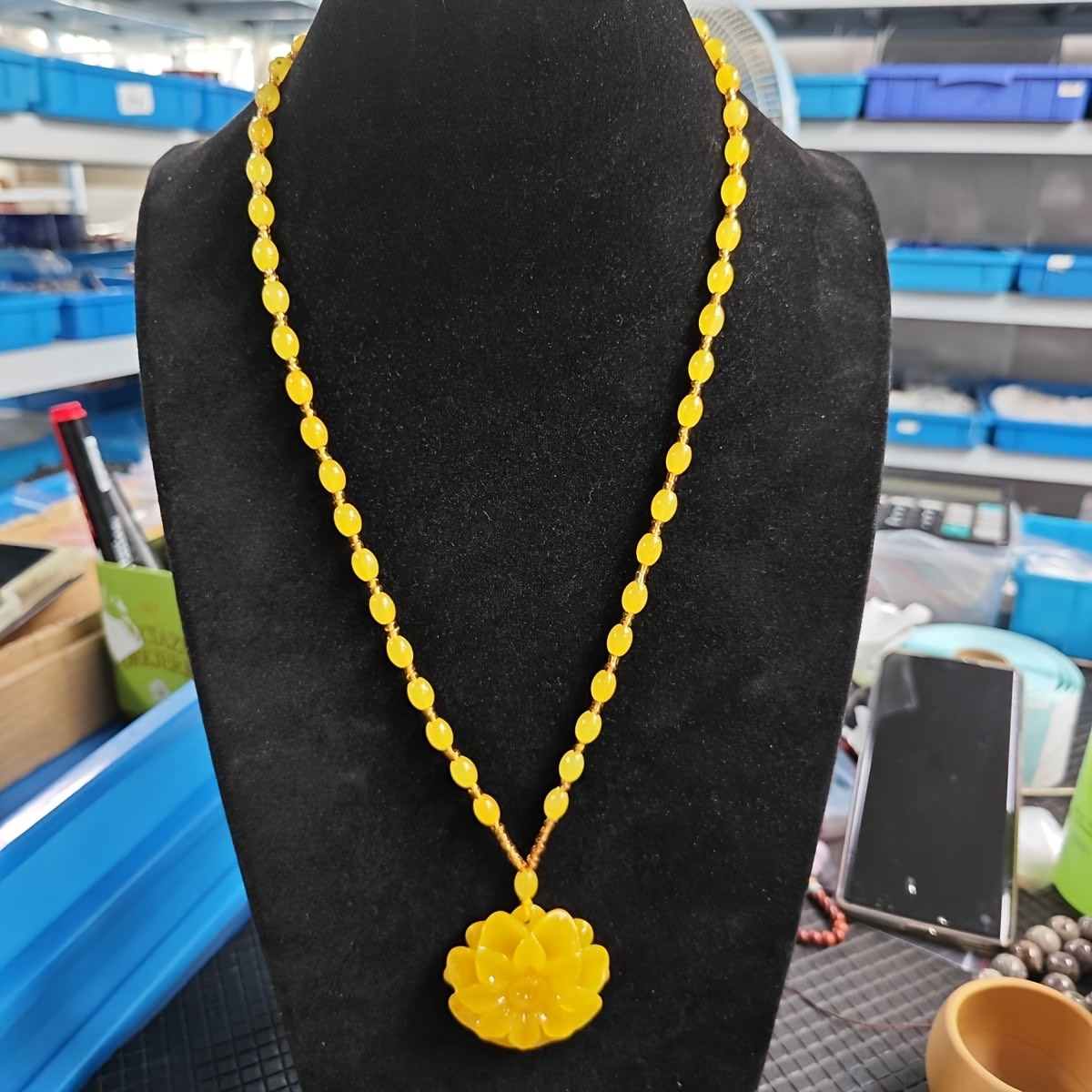 Unisex Yellow Beeswax Sunflower Pendant Necklace