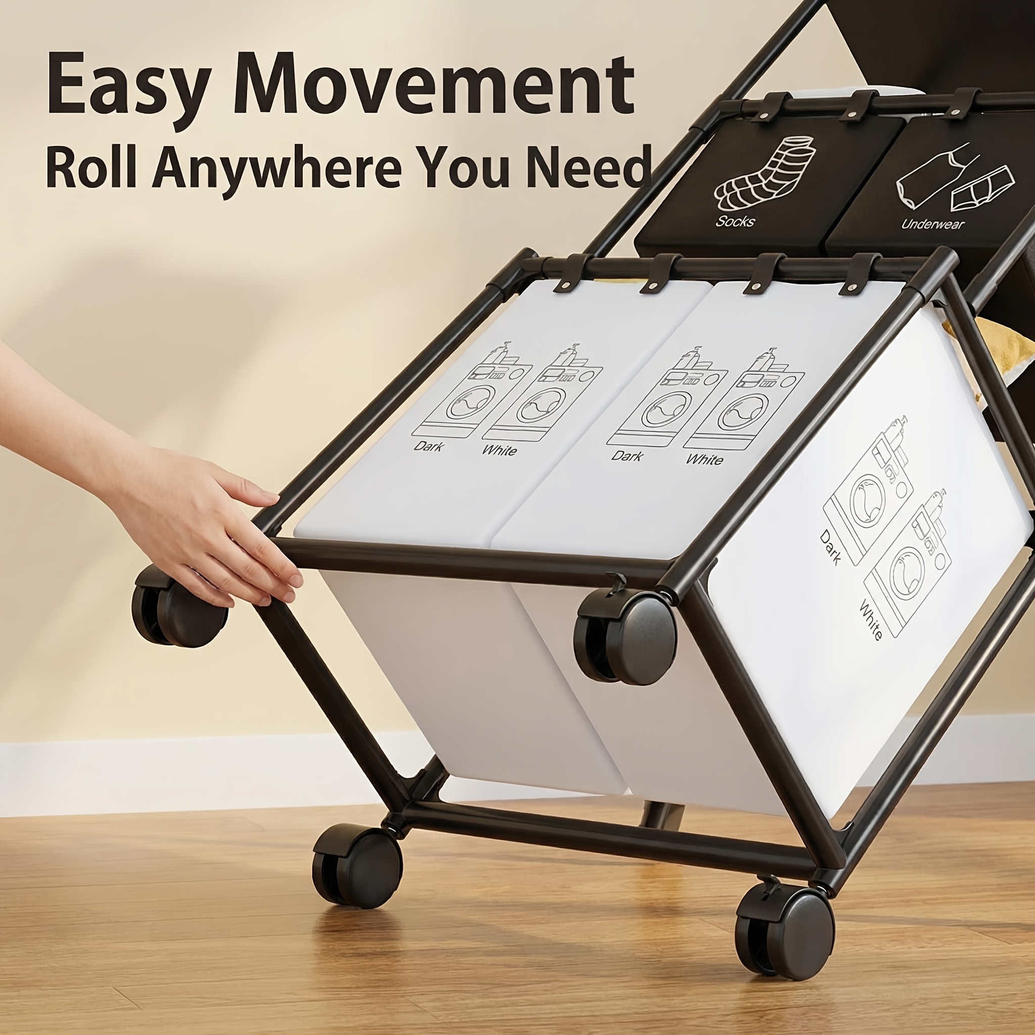 rolling laundry basket organizer metal frame fabric bin 57x44x128  white laundry baskets Product details 6