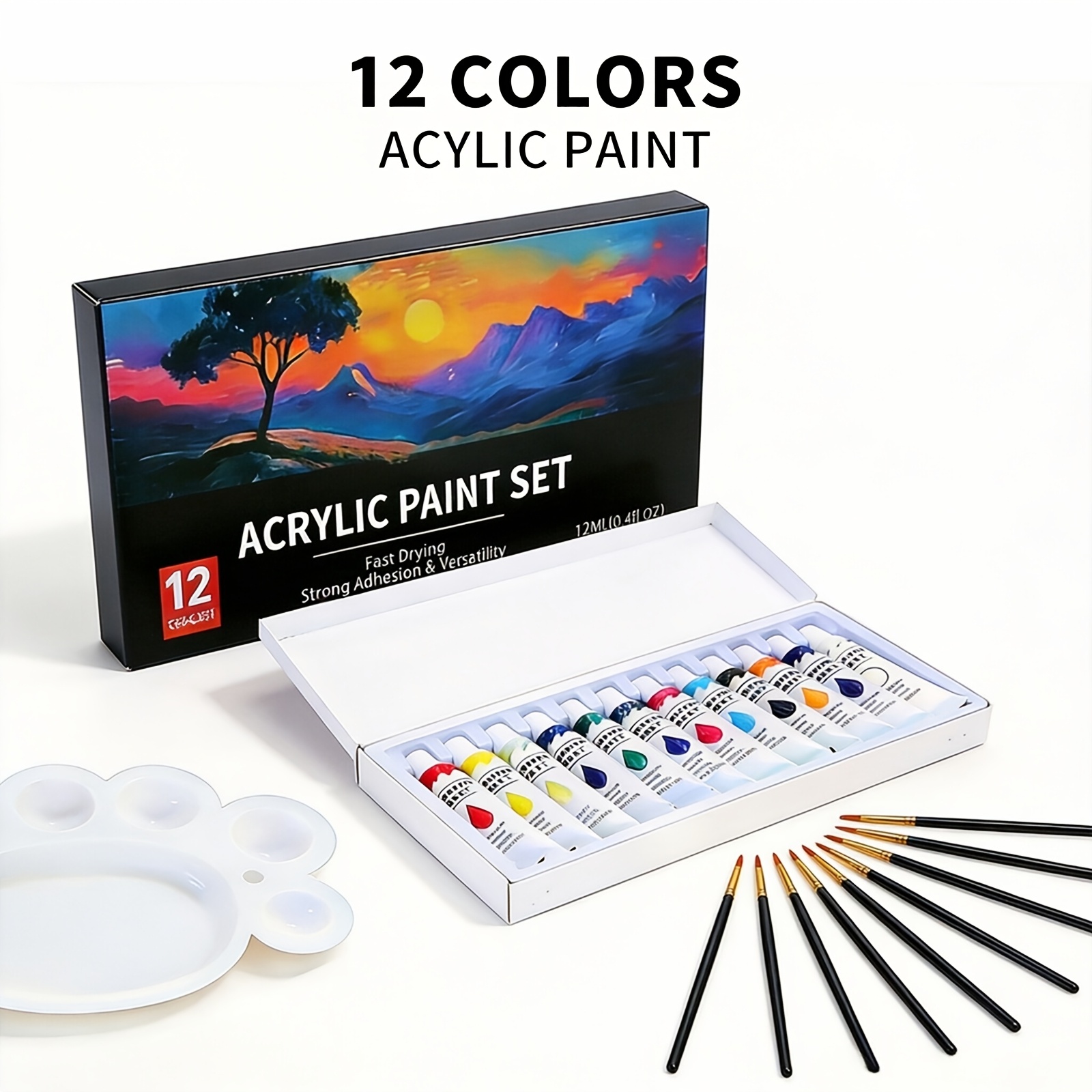 TEMU Professional Waterproof Acrylic Paint Bundle With 6/10 Brushes & 24-tone Pigment Set - Suitable For Diy On Stone, Glass, Wood, Canvas, Ceramic,