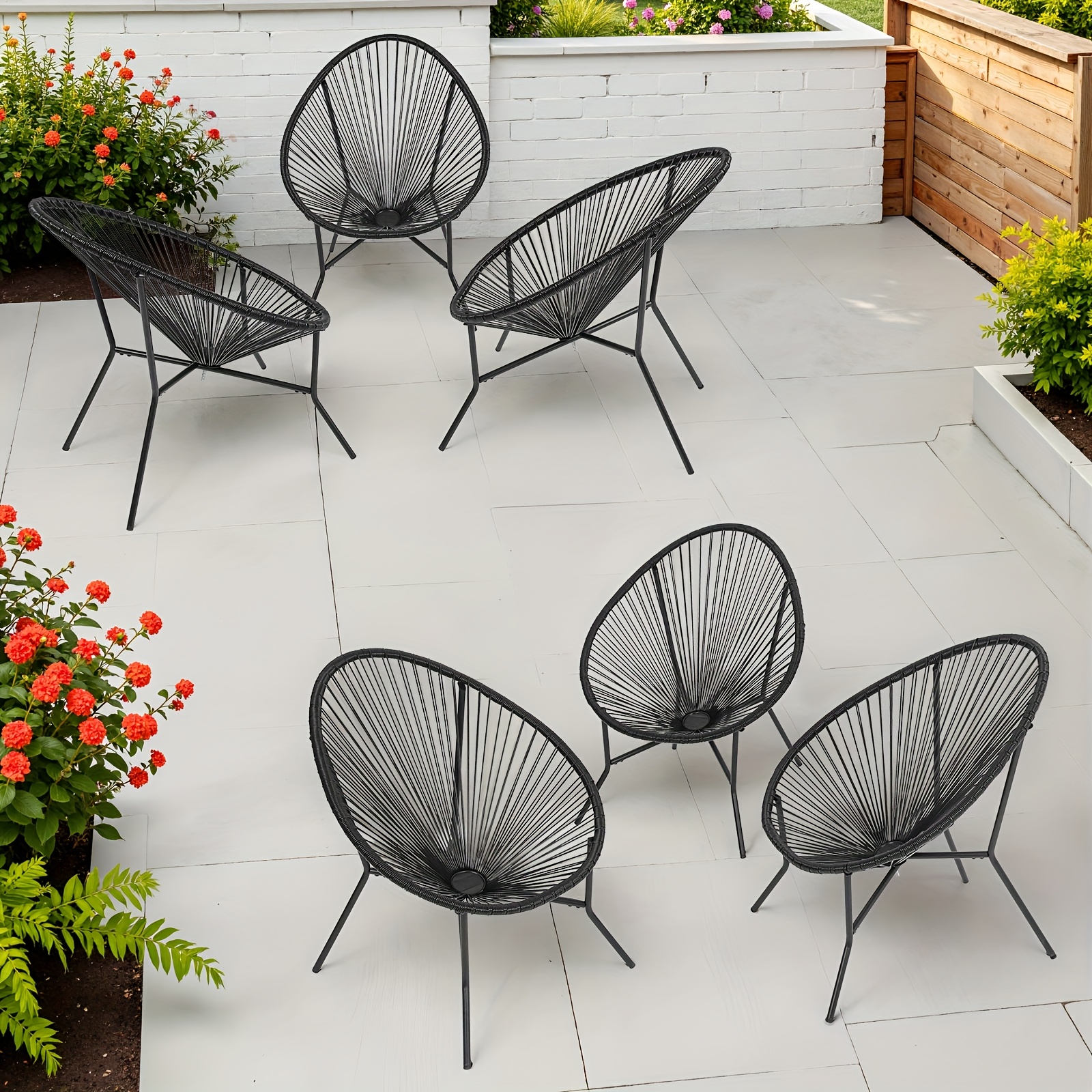 Set of 2/4/6 Acapulco Chairs for Outdoor Use, Contemporary Patio Furniture Collection, Woven Bistro Set Featuring a Metal Frame Suitable for Balconies, Lawns, Porches, And Gardens, in Black Color